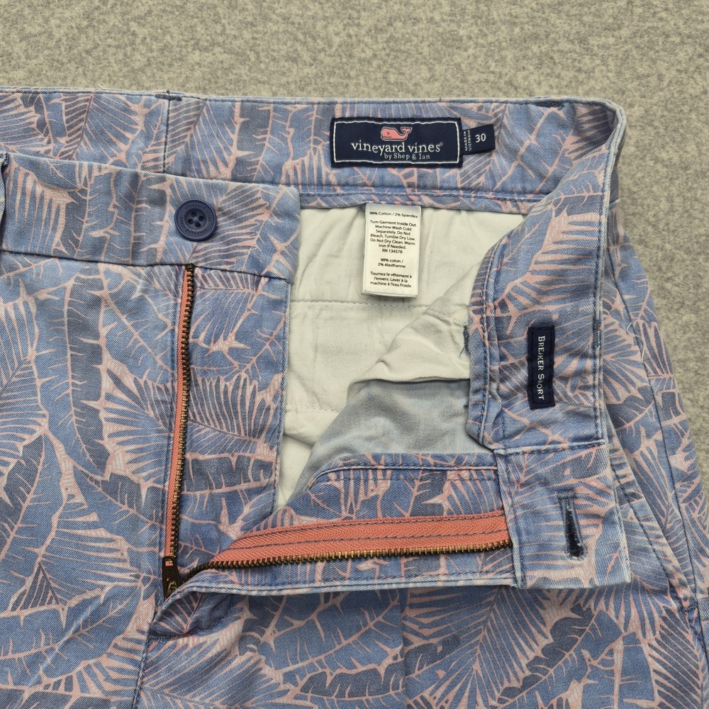 Vineyard Vines Breaker Shorts Mens 30 Pink Blue Palm Leaf Tropical Beach Preppy - Picture 8 of 14